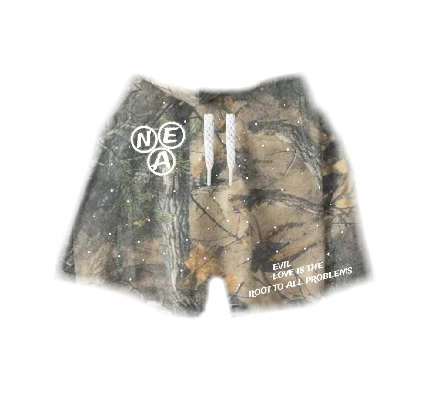 “Evil Is The Root To All Problems” acid wash shorts