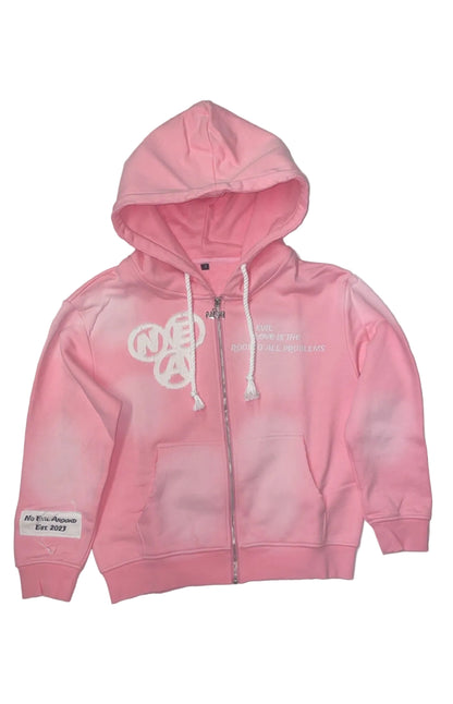 “Evil Is The Root To All Problems” acid wash zip-ups