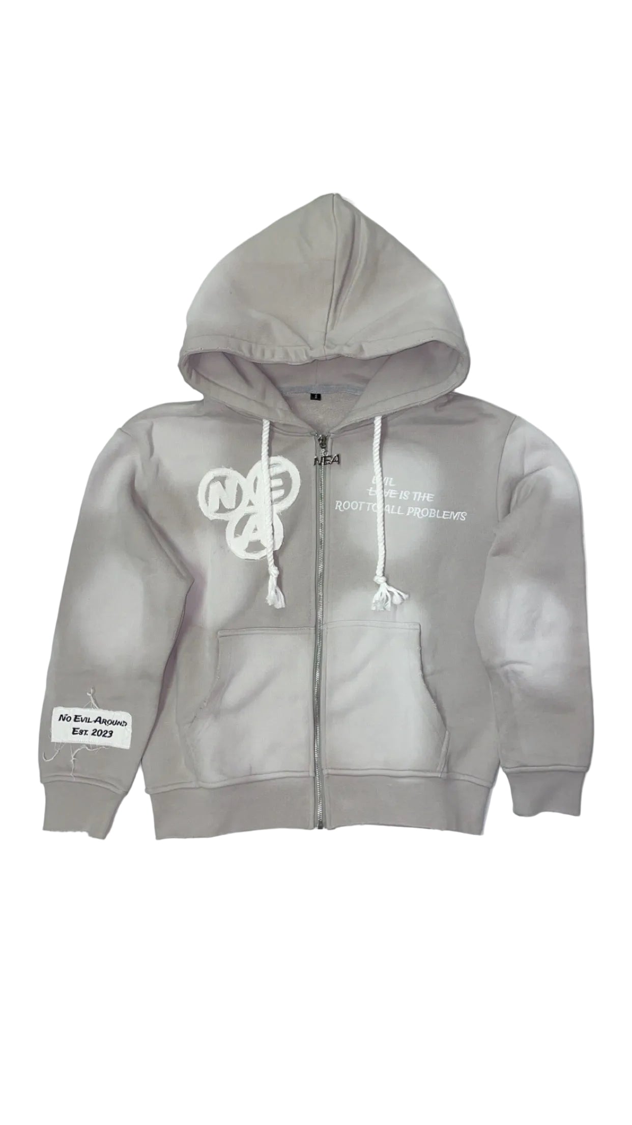 “Evil Is The Root To All Problems” acid wash zip-ups
