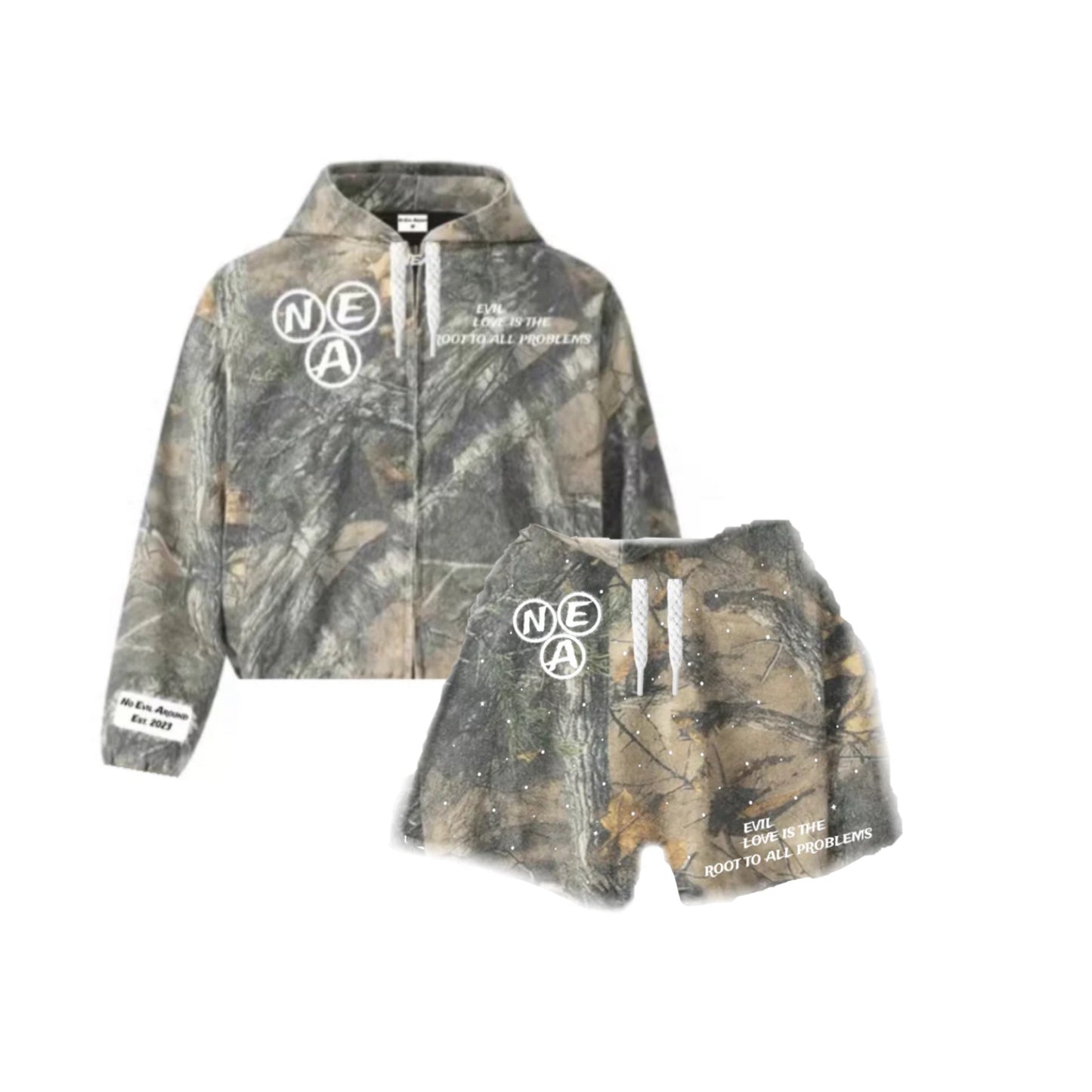 Camouflage zip-up and shorts SET