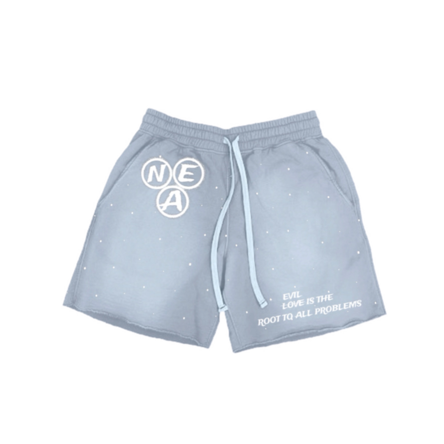 “Evil Is The Root To All Problems” acid wash shorts