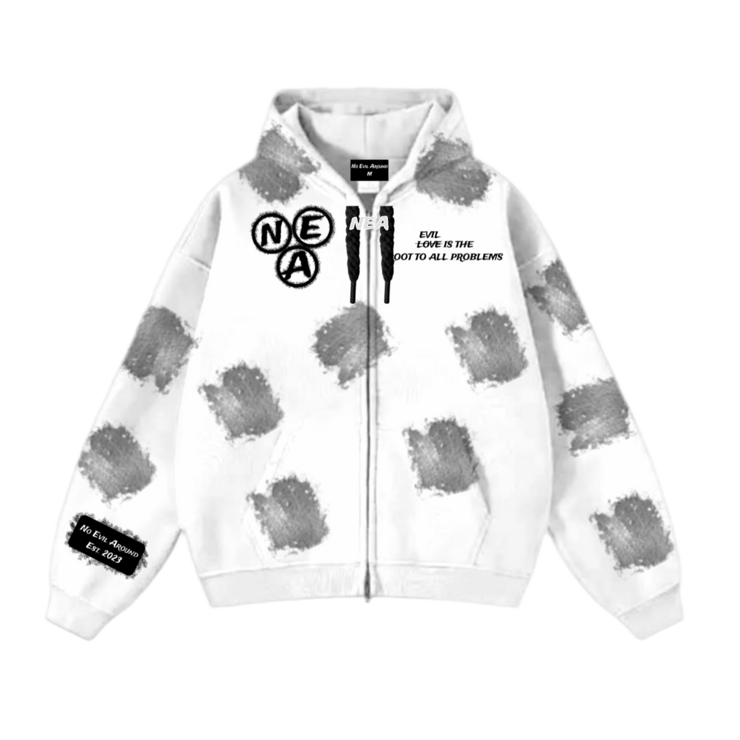 “Evil Is The Root To All Problems” acid wash zip-ups