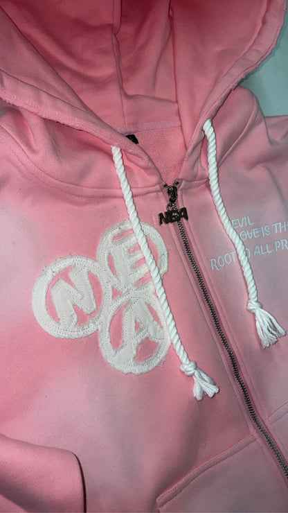 “Evil Is The Root To All Problems” acid wash zip-ups