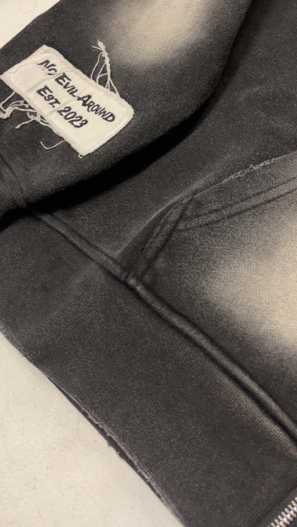 “Evil Is The Root To All Problems” acid wash zip-ups