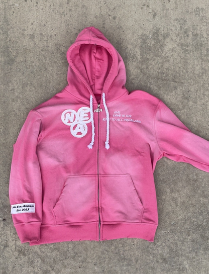 “Evil Is The Root To All Problems” acid wash zip-ups