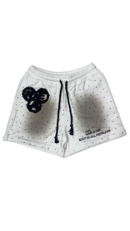 “Evil Is The Root To All Problems” acid wash shorts