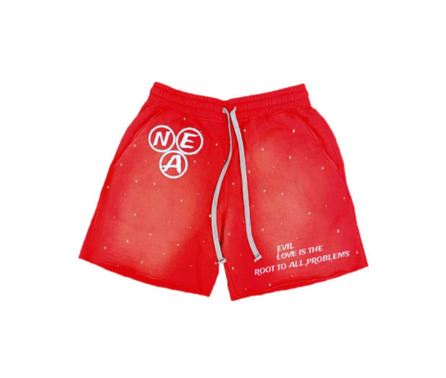 “Evil Is The Root To All Problems” acid wash shorts