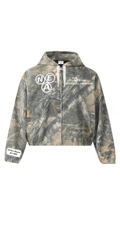 “Evil Is The Root To All Problems” acid wash zip-ups