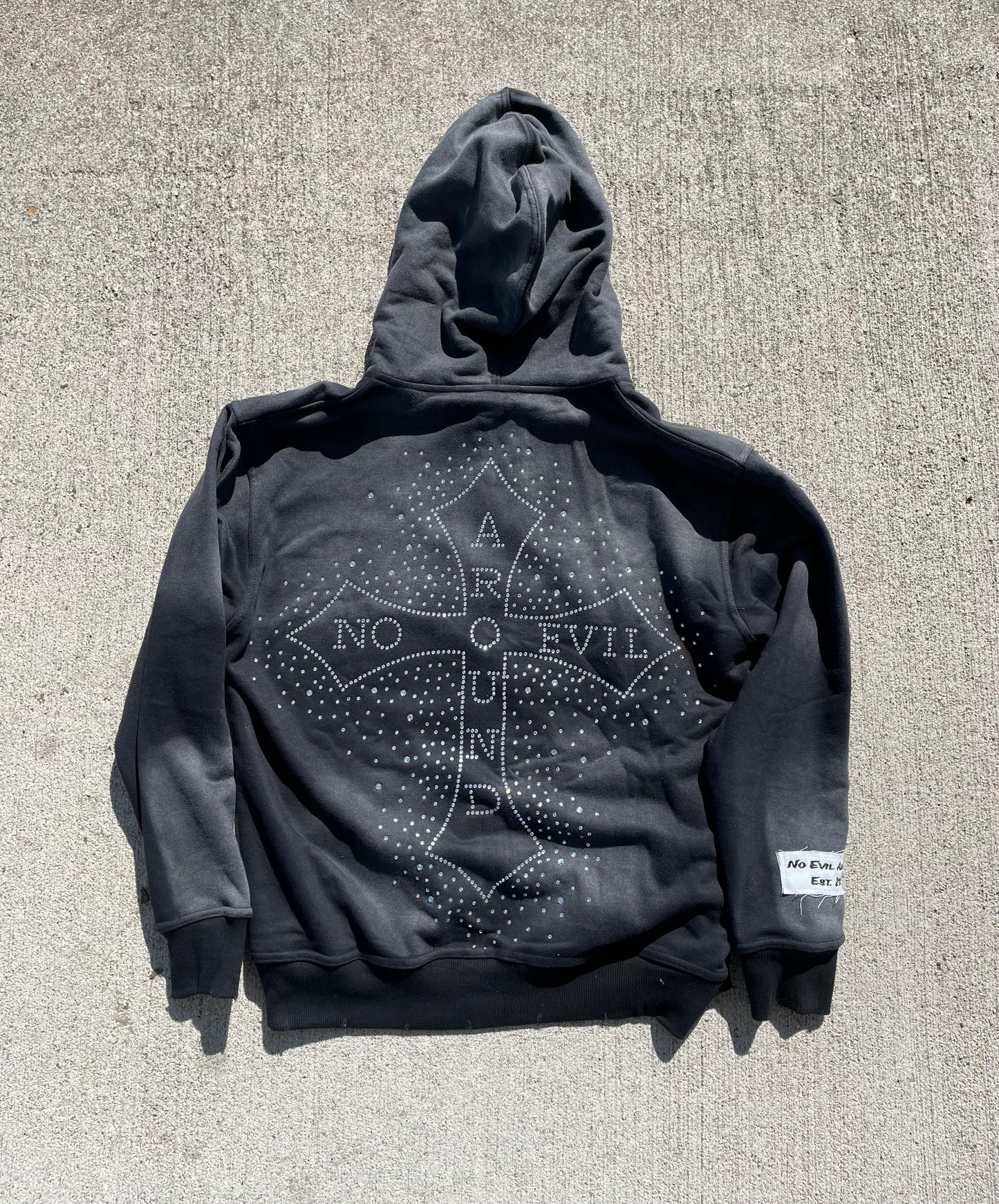 “Evil Is The Root To All Problems” acid wash zip-ups