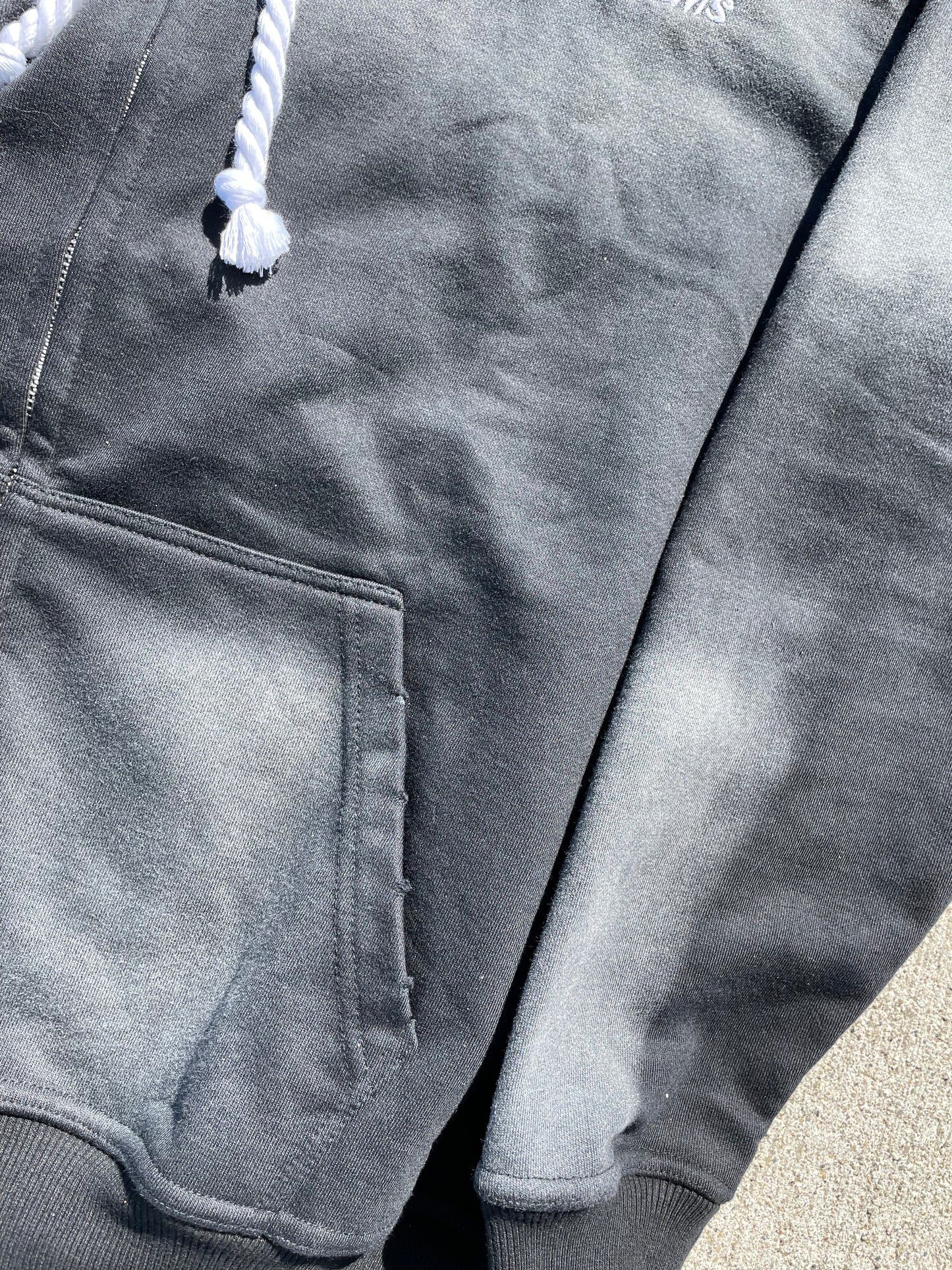 “Evil Is The Root To All Problems” acid wash zip-ups