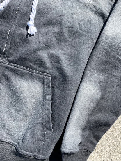 “Evil Is The Root To All Problems” acid wash zip-ups