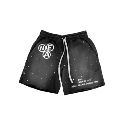 “Evil Is The Root To All Problems” acid wash shorts