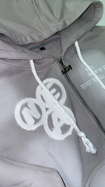 “Evil Is The Root To All Problems” acid wash zip-ups