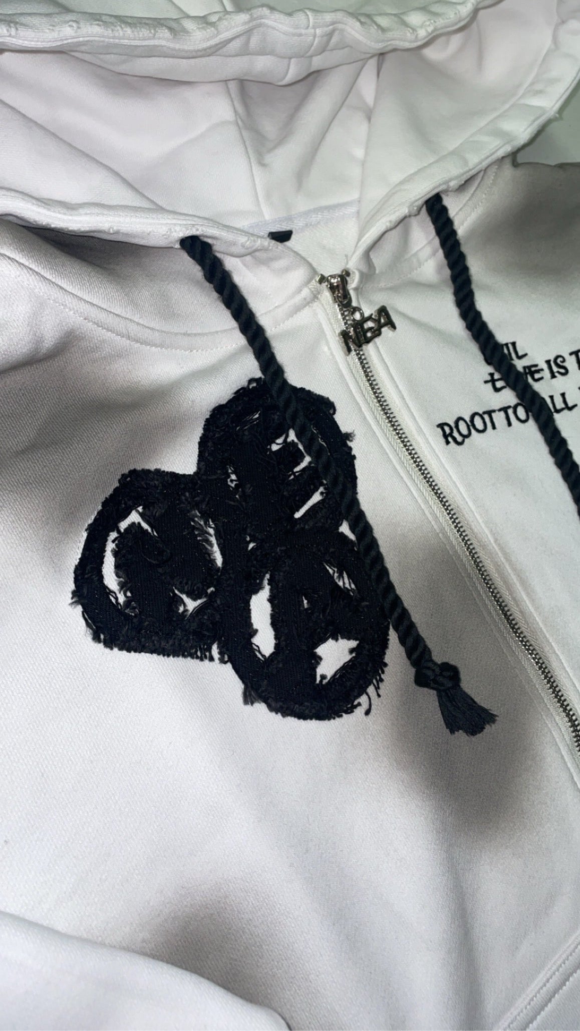 “Evil Is The Root To All Problems” acid wash zip-ups