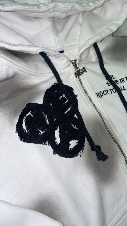 “Evil Is The Root To All Problems” acid wash zip-ups