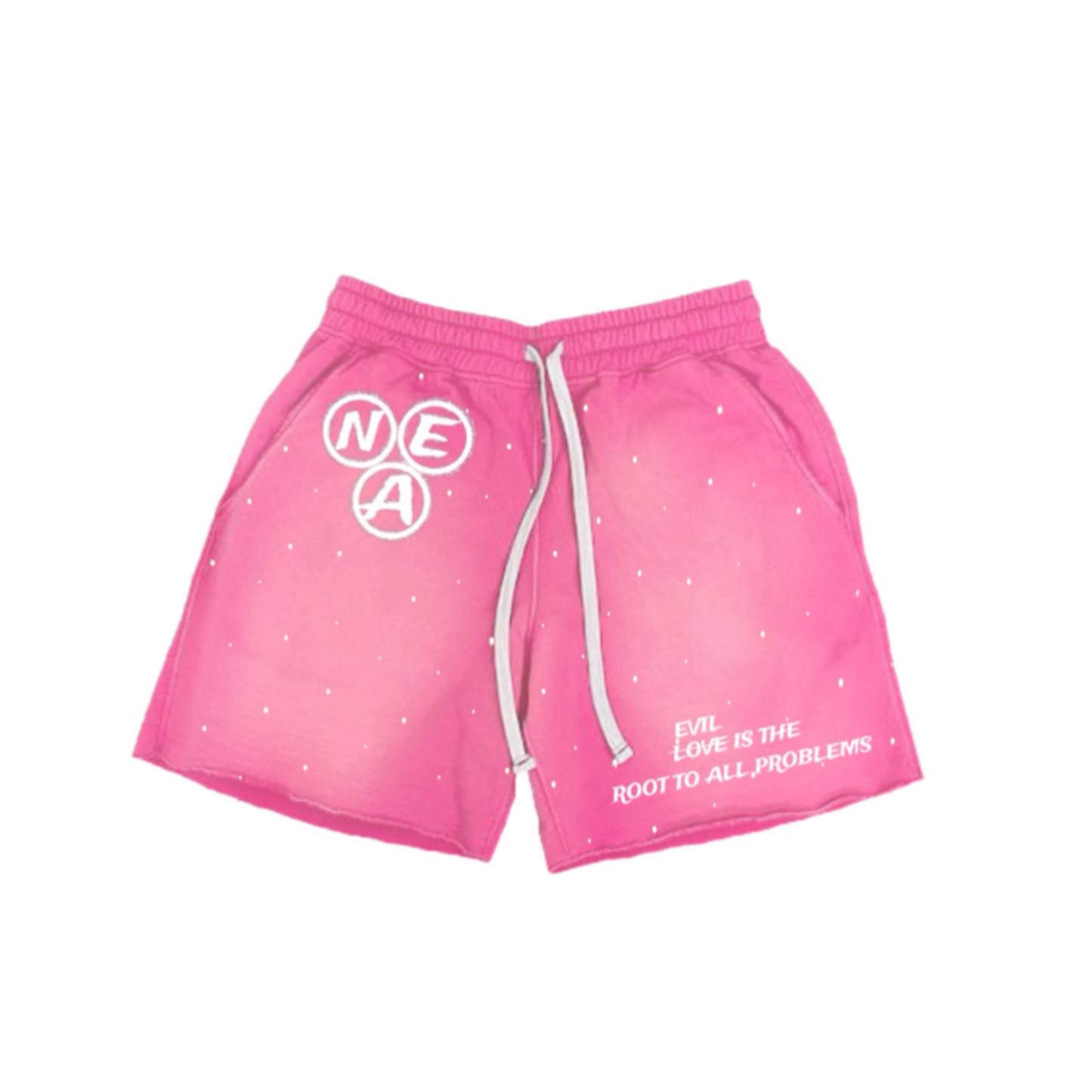 “Evil Is The Root To All Problems” acid wash shorts