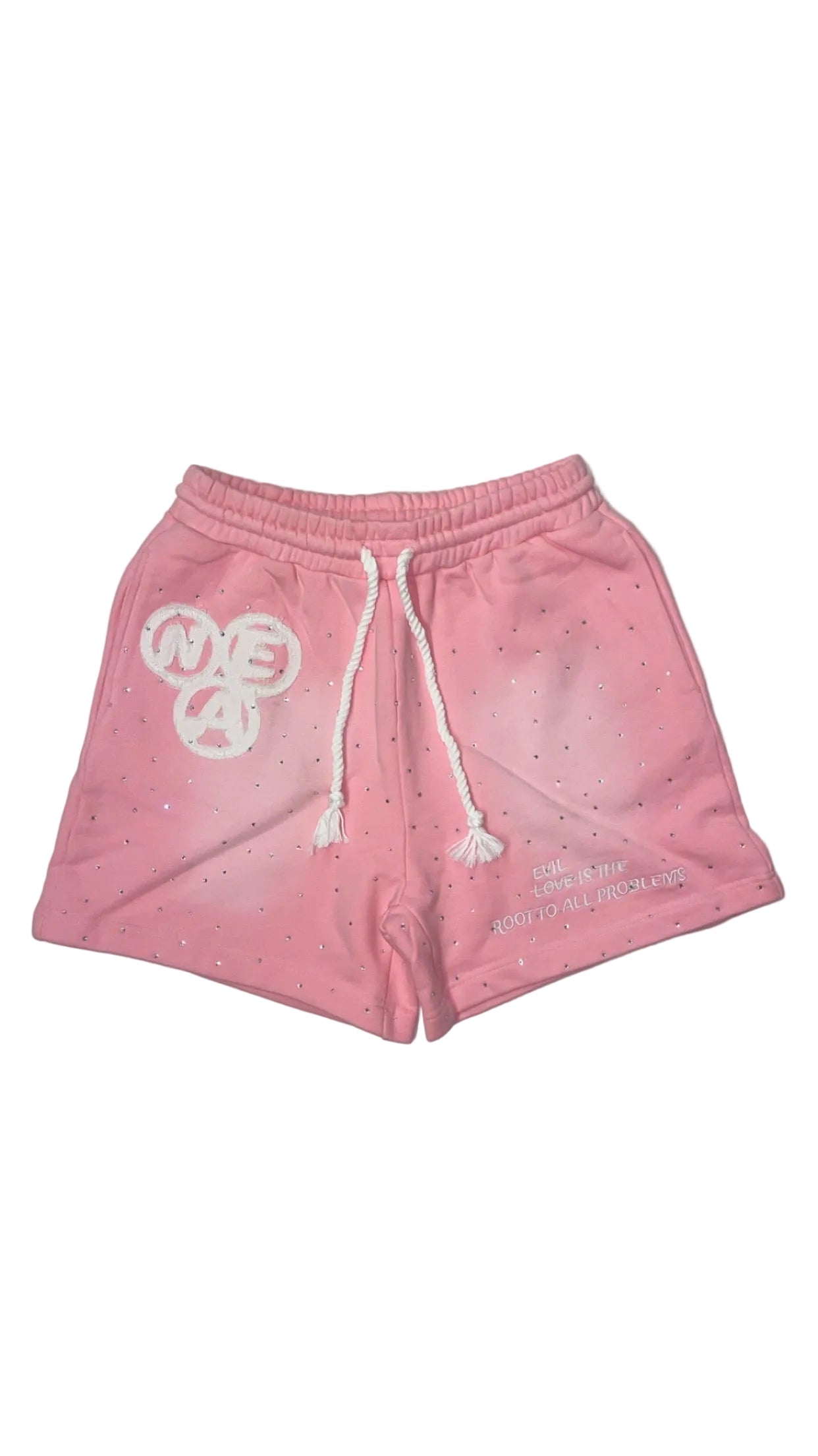 “Evil Is The Root To All Problems” acid wash shorts